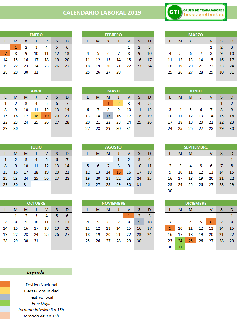 calendario laboral gti 2019